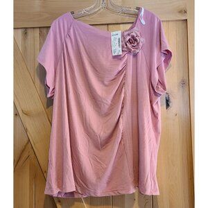 New! Fashion Bug Plus Sz 22/24 Pink 3D Flower Ruched Top Cute